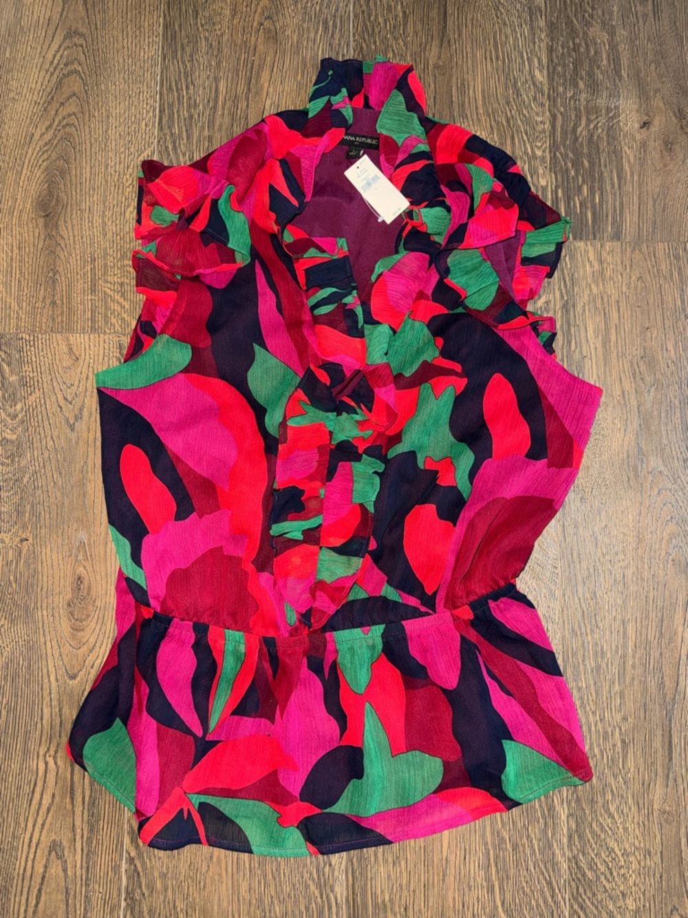 Banana Republic Sleeveless Ruffle V-Neck Top in Red, Pink & Green